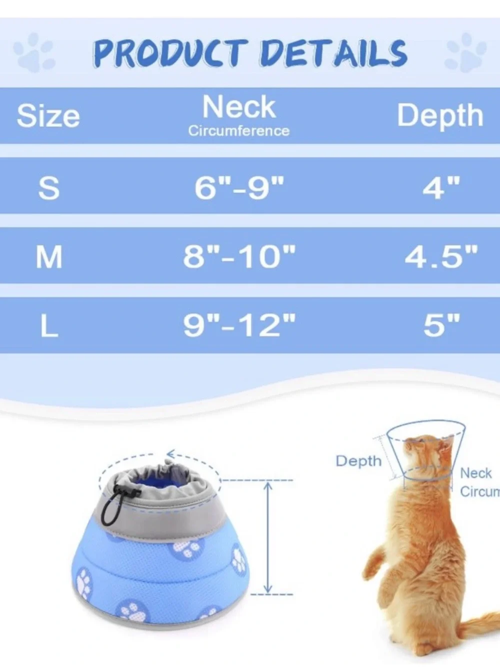 Adjustable Soft Padded Cat Collar - Blue Paw Print